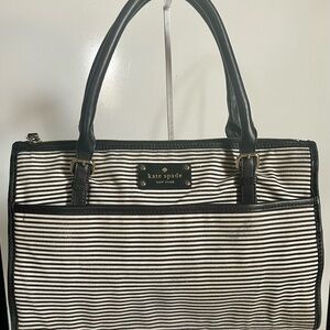 Kate Spade NY Vanston Stripe Maryclare Canvas Lg Tote Bag Leather Detailed Handl